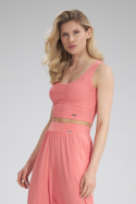 Top damski krótki crop z wiskozy bez rękawów koralowy M795