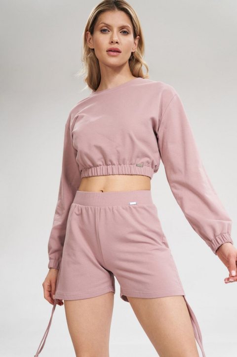 Bluza damska dresowa krótka crop top z szeroką gumą ciemny róż M771 Bluza damska dresowa krótka crop top z szeroką gumą ciemny róż M771