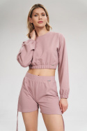 Bluza damska dresowa krótka crop top z szeroką gumą ciemny róż M771