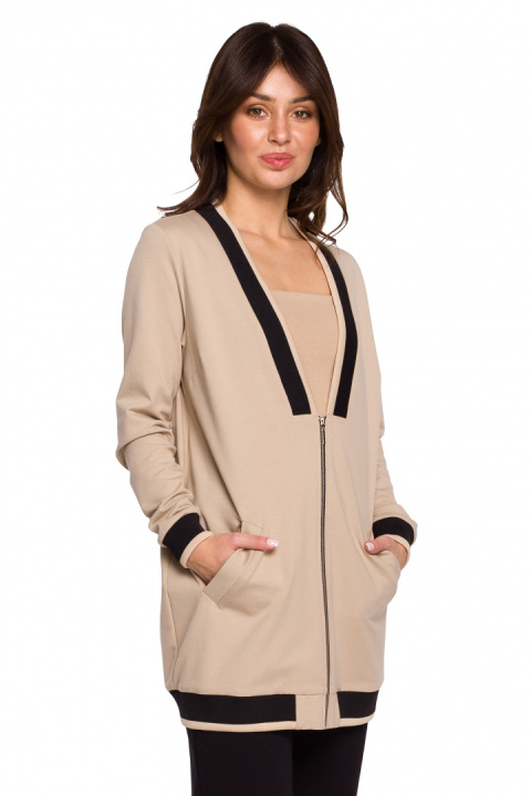Bluza damska dzianinowa rozpinana ściągacz dekolt V beżowa B227 Bluza damska dzianinowa rozpinana ściągacz dekolt V beżowa B227
