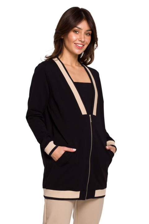 Bluza damska dzianinowa rozpinana ściągacz dekolt V czarna B227 Bluza damska dzianinowa rozpinana ściągacz dekolt V czarna B227