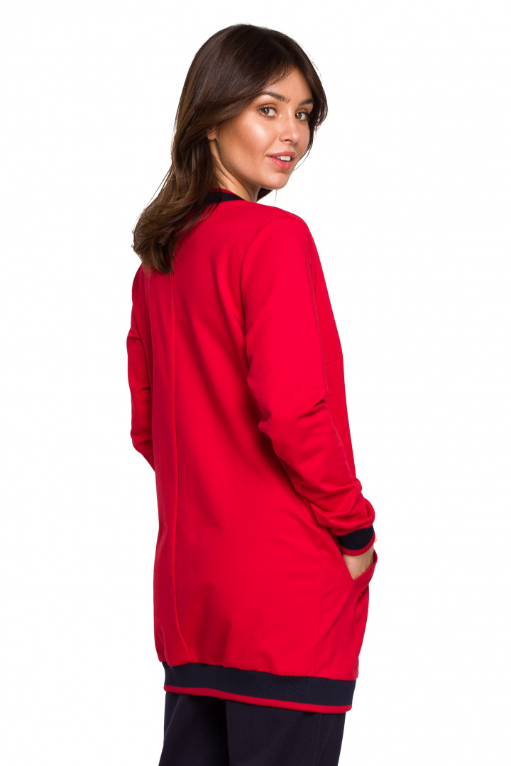Bluza damska dzianinowa rozpinana ściągacz dekolt V czerwona B227 Bluza damska dzianinowa rozpinana ściągacz dekolt V czerwona B227