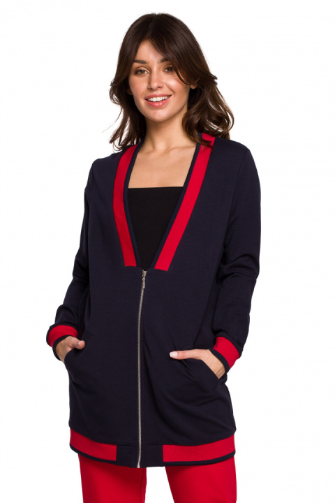 Bluza damska dzianinowa rozpinana ściągacz dekolt V granatowa B227 Bluza damska dzianinowa rozpinana ściągacz dekolt V granatowa B227
