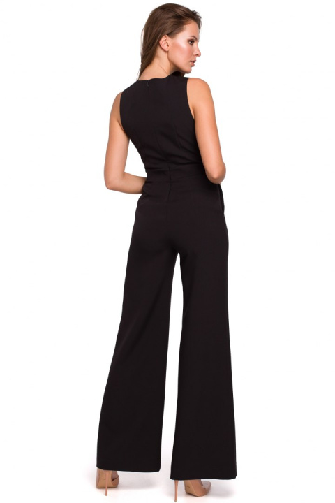 Elegancki kombinezon bez rękawów z szerokimi nogawkami L czarny K029 Elegancki kombinezon bez rękawów z szerokimi nogawkami L czarny K029