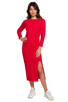 Sukienka midi prosta dopasowana z rozcięciem na nogę czerwona B219
