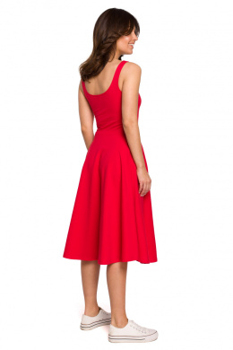 Sukienka midi rozkloszowana bez rękawów na ramiączkach czerwona B218