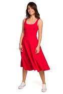Sukienka midi rozkloszowana bez rękawów na ramiączkach czerwona B218