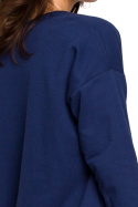 Bluza damska dzianinowa z dekoltem V i ściągaczem atramentowa B225