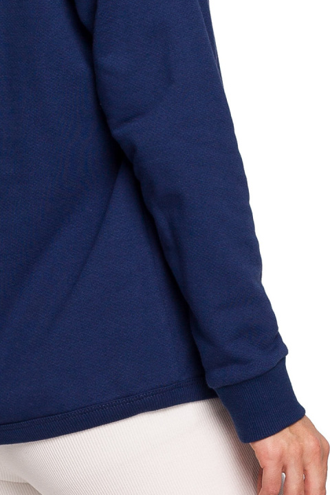 Bluza damska dzianinowa z dekoltem V i ściągaczem atramentowa B225 Bluza damska dzianinowa z dekoltem V i ściągaczem atramentowa B225