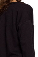 Bluza damska dzianinowa z dekoltem V i ściągaczem czarna B225