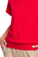 Bluzka damska dzianinowa krótki rękaw wycięcie z tyłu czerwona B224