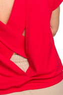 Bluzka damska dzianinowa krótki rękaw wycięcie z tyłu czerwona B224