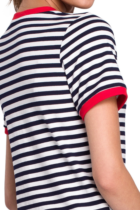 Bluzka damska t-shirt marynarskie paski wiskoza krótki rękaw m1 S304 Bluzka damska t-shirt marynarskie paski wiskoza krótki rękaw m1 S304