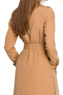 Płaszcz damski trencz z paskiem wiązany zapinany kamelowy S294