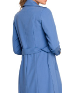 Płaszcz damski trencz z paskiem wiązany zapinany niebieski S294