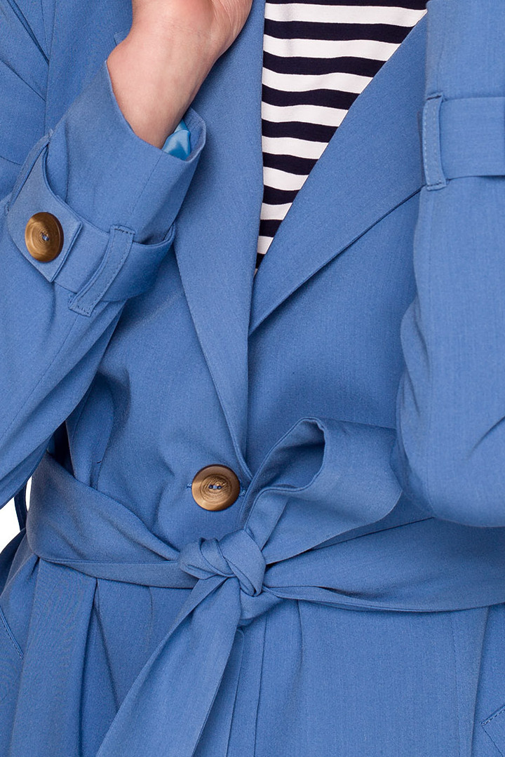 Płaszcz damski trencz z paskiem wiązany zapinany niebieski S294