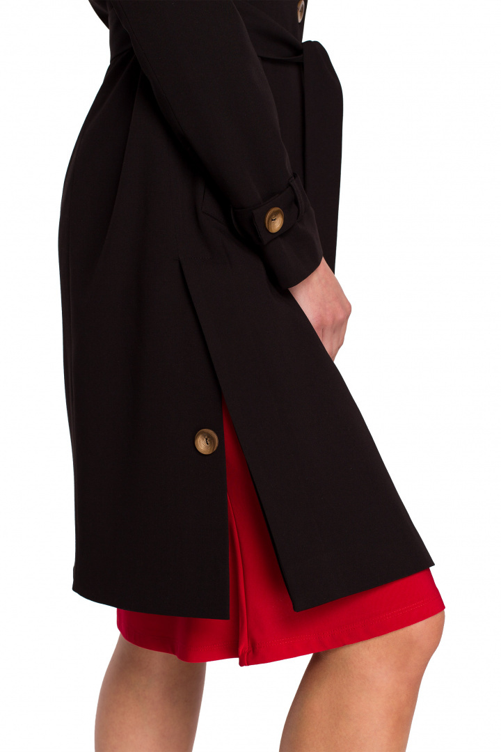 Płaszcz damski trencz z paskiem wiązany zapinany czarny S294