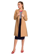 Płaszcz damski trencz z paskiem wiązany zapinany kamelowy S294