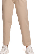 Spodnie damskie cygaretki dzianinowe z gumką w pasie beżowe B228