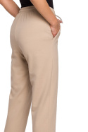 Spodnie damskie cygaretki dzianinowe z gumką w pasie beżowe B228