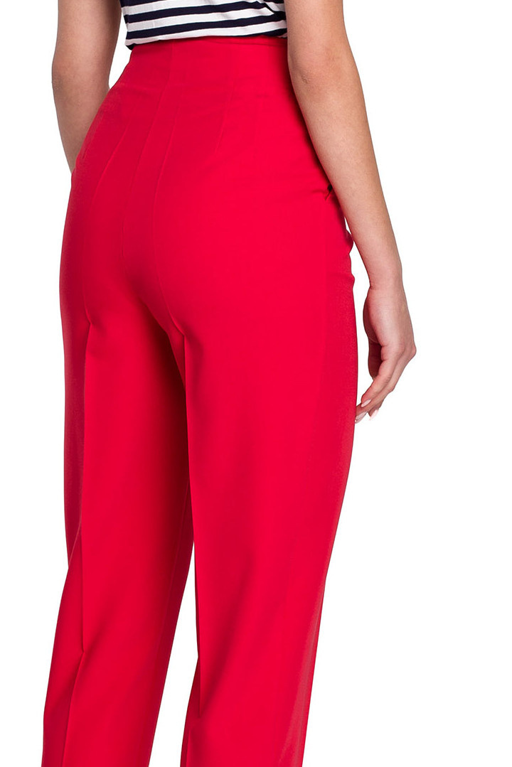 Spodnie damskie klasyczne na kant z wysokim stanem czerwone S296
