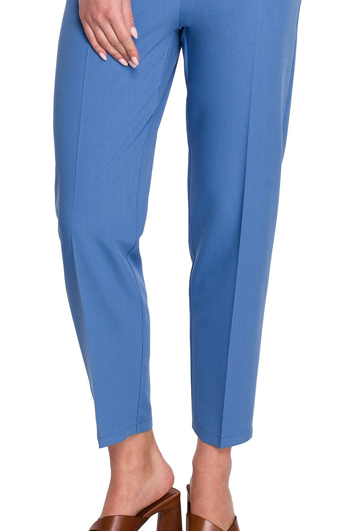 Spodnie damskie klasyczne na kant z wysokim stanem niebieskie S296
