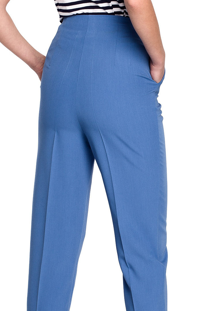 Spodnie damskie klasyczne na kant z wysokim stanem niebieskie S296
