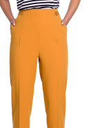 Spodnie damskie klasyczne na kant z wysokim stanem żółte S296