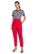 Spodnie damskie klasyczne na kant z wysokim stanem czerwone S296