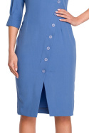 Sukienka midi dopasowana asymetryczna na zakładkę niebieska S295