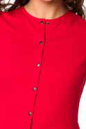 Sukienka midi dzianinowa fason A krótki rękaw zapinana czerwona B217
