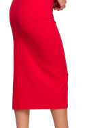 Sukienka midi prosta dopasowana z rozcięciem na nogę czerwona B219