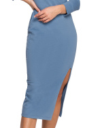 Sukienka midi prosta dopasowana z rozcięciem na nogę niebieska B219