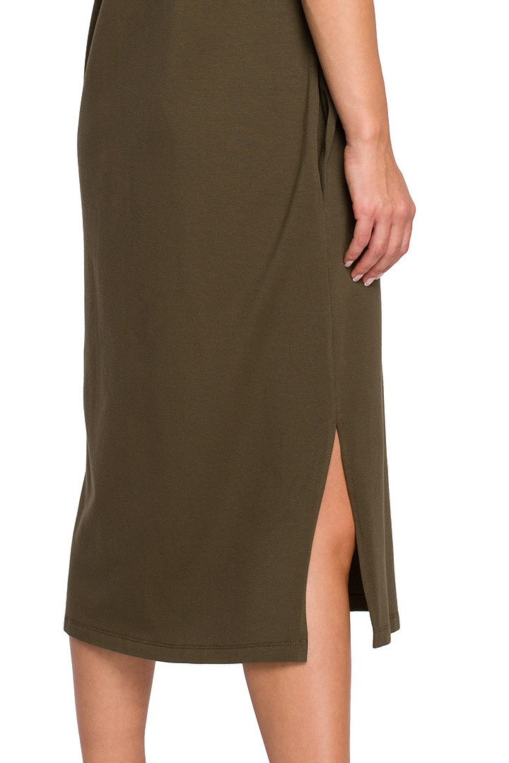 Sukienka midi koszulowa safari kołnierzyk krótki rękaw khaki B222 Sukienka midi koszulowa safari kołnierzyk krótki rękaw khaki B222