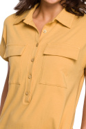 Sukienka midi koszulowa safari kołnierzyk krótki rękaw miodowa B222