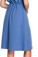 Sukienka midi safari rozkloszowana wiązana krótki rękaw niebieska S298