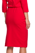 Sukienka midi z paskiem i gumką wiązana z rozcięciem czerwona B221