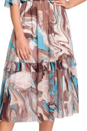Sukienka midi z siatki z nadrukiem falbanka krótki rękaw m4 S301