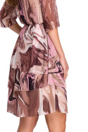 Sukienka midi z siatki z nadrukiem falbanki gumka rękaw 3/4 m3 S303