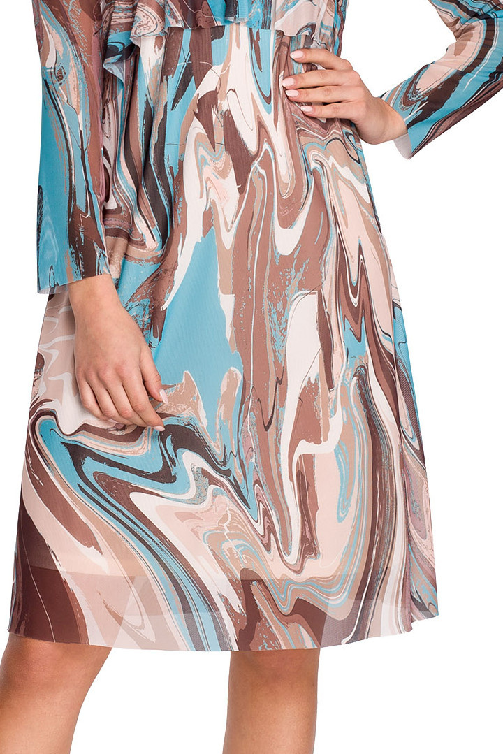 Sukienka midi z siatki z nadrukiem fason A długi rękaw m4 S302