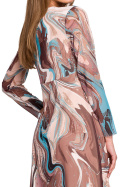 Sukienka midi z siatki z nadrukiem fason A długi rękaw m4 S302