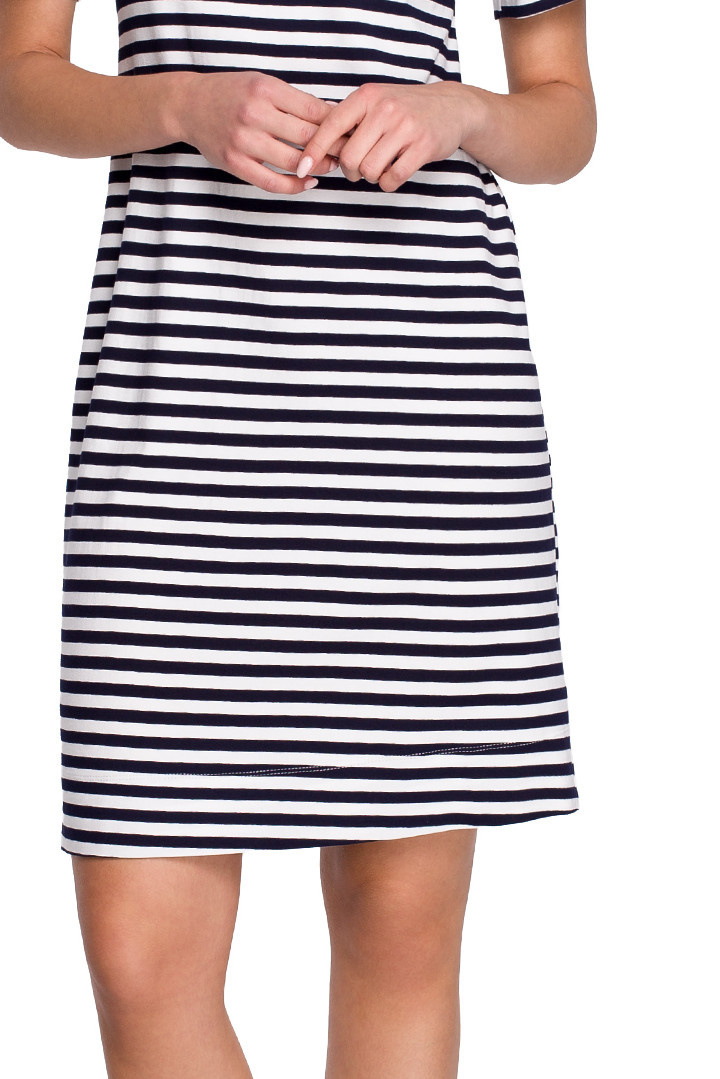 Sukienka midi z wiskozy w marynarskie paski krótki rękaw m1 S305