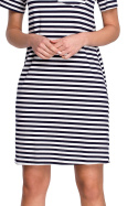 Sukienka midi z wiskozy w marynarskie paski krótki rękaw m2 S305