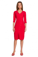 Sukienka midi dopasowana asymetryczna na zakładkę czerwona S295