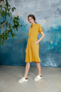 Sukienka midi safari rozkloszowana wiązana krótki rękaw żółta S298