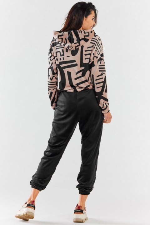 Bluza damska kangurka welurowa z kapturem dresowa wzór beżowa A473 Bluza damska kangurka welurowa z kapturem dresowa wzór beżowa A473
