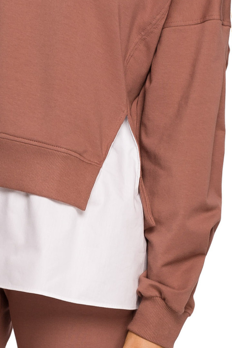 Bluza damska oversize z doszytą koszulą dzianina brązawa me674 Bluza damska oversize z doszytą koszulą dzianina brązawa me674