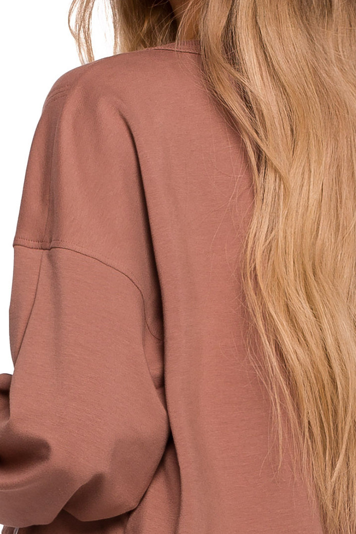 Bluza damska oversize z doszytą koszulą dzianina brązawa me674 Bluza damska oversize z doszytą koszulą dzianina brązawa me674
