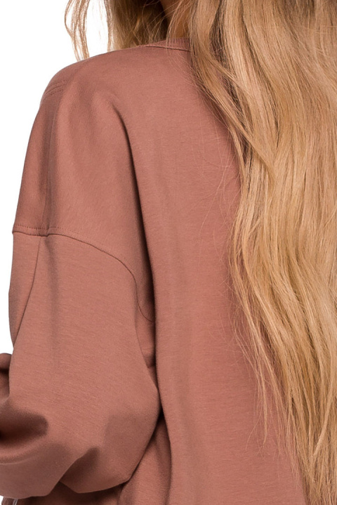Bluza damska oversize z doszytą koszulą dzianina brązawa me674 Bluza damska oversize z doszytą koszulą dzianina brązawa me674