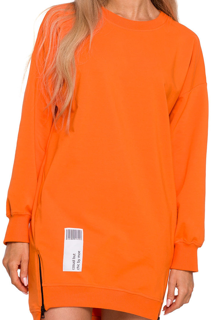 Bluza damska tunika długa luźna ozdobne zamki pomarańczowa me676